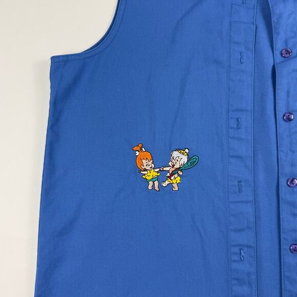 Vintage 90s The Flintstones Embroidered Sleeveless Shirt Blue USA Made Large - Picture 4 of 7